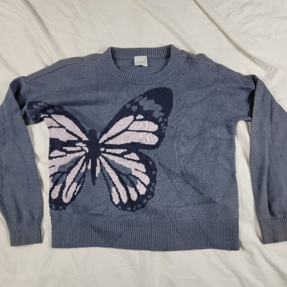 Abercrombie Kids Girls 9/10 Gray Butterfly Print Sweater Winter Warm School - Picture 1 of 7